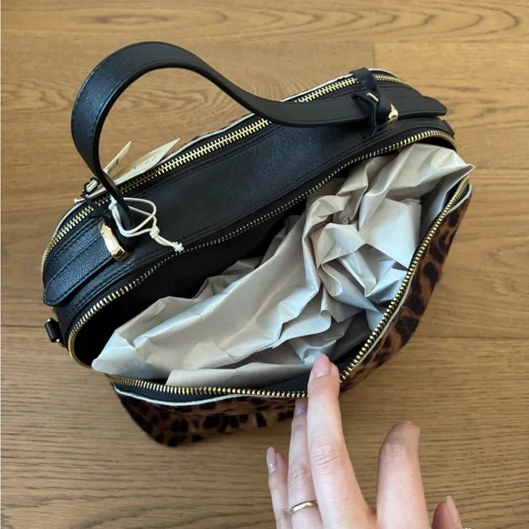 Giorgia Milani Leopard Print Calf Hair & Black Leather Satchel Purse - NWT - Picture 10 of 15